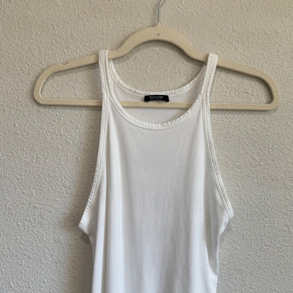 Massimo Dutti White Ribbed Racerback Tank Top XL Made in Portugal Cotton Minimal - Picture 2 of 10